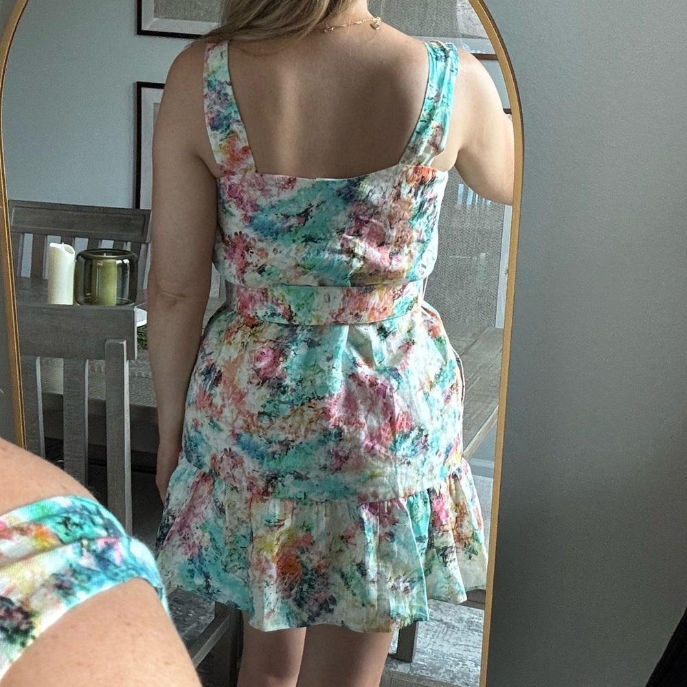 Pastel Floral Sleeveless Spring Summer Belted Dress - Picture 7 of 12